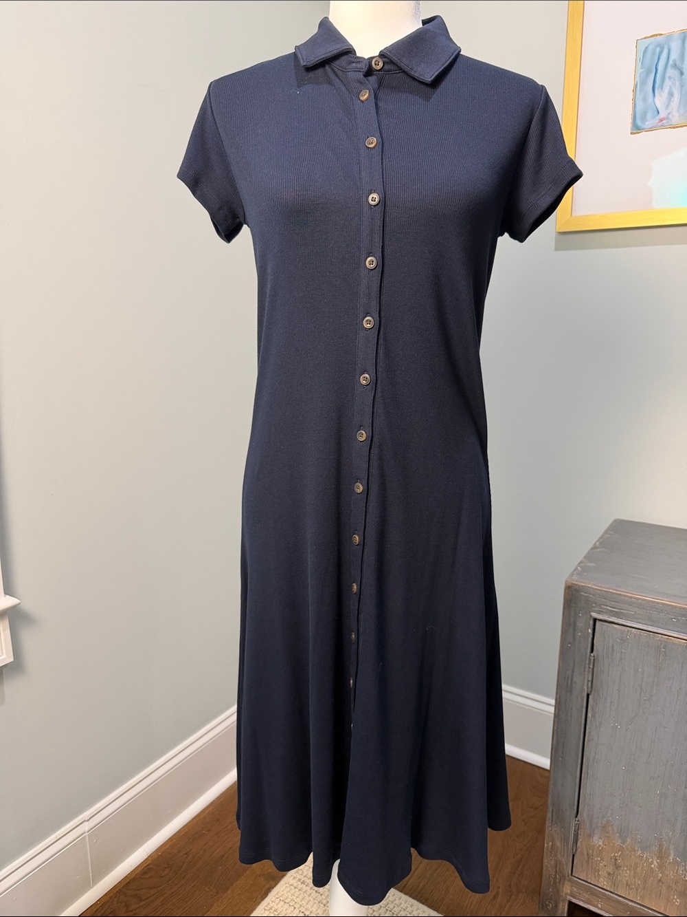 Elie Tahari Navy Button-Down Polo Maxi Dress. New With Tags. Size Small.